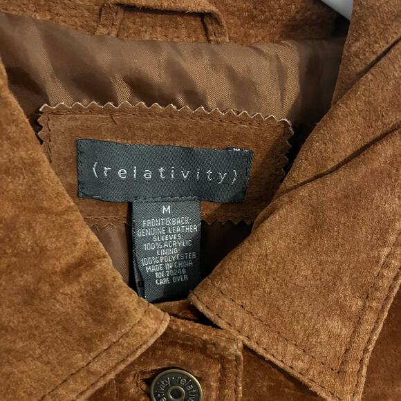 VTG Relativity Suede Leather Jacket Womens Medium Brown Knit Sleeve Boho Western - Picture 2 of 9